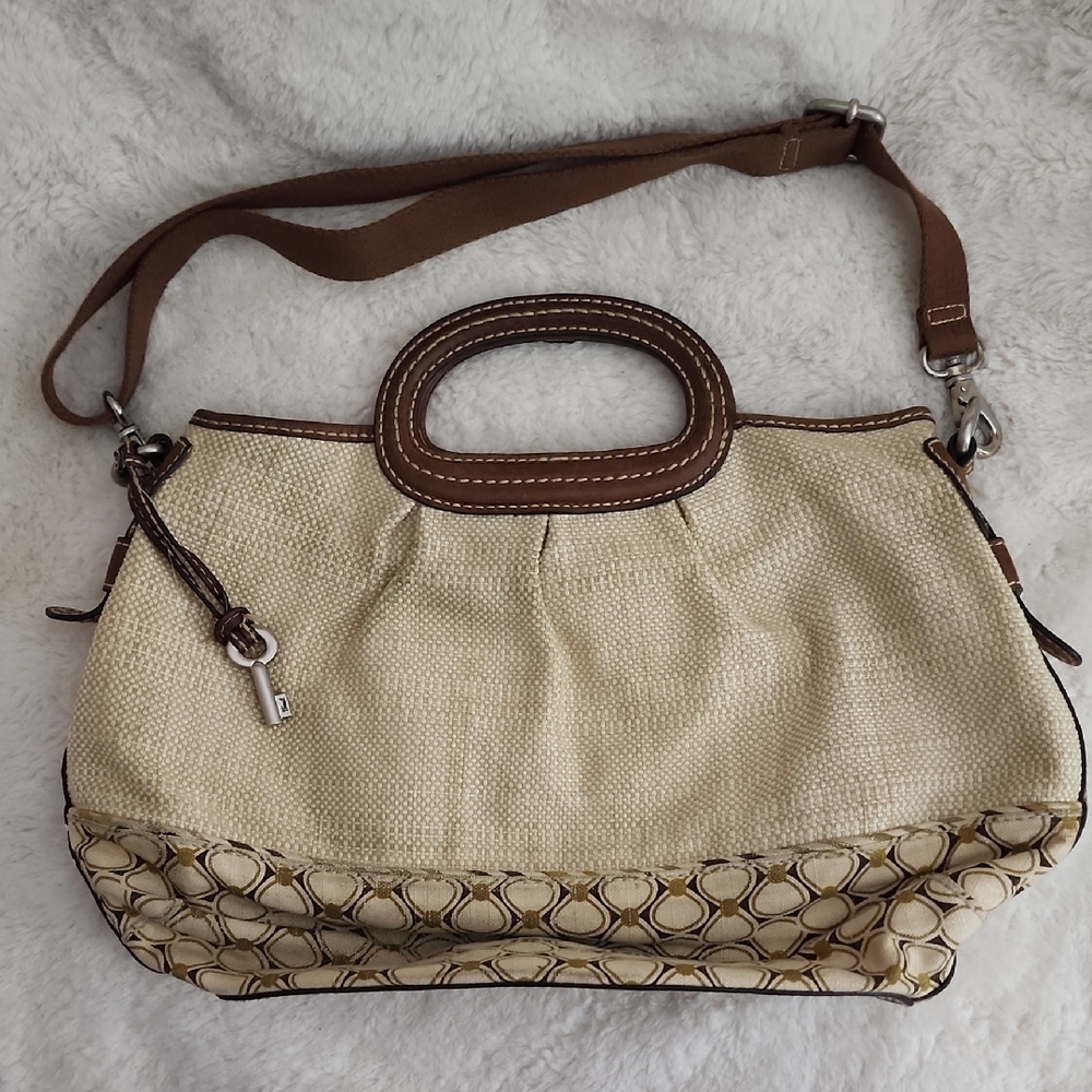 Fossil Vintage Beige and Brown Shoulder Bag Purse